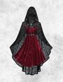 Neu Gothic rotes Samtkleid & schwarzes Kreuz Spitze Umhang & Gürtel Gr. 2XL 20 22 24