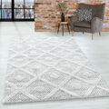 Kurzflor Design Teppich Looped Flor 3-D Rauten Viereck Gitter Muster