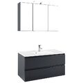 Badezimmer Waschplatz Set Hochglanz grau 100cm Waschtisch mit LED Spiegelschrank