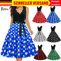 Damen V~Ausschnitt Retro 50er 60er Jahre Rockabilly Petticoat Skater Party Kleid