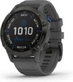 Garmin Fenix 6 47 mm schwarz am Silikonarmband grau [Pro Solar Edition]