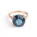 Natürlich London Blau Topas Und Diamanten Edelstein 14k Rose Gold Cocktail Ring