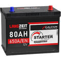 Langzeit Asia Autobatterie 12V 80Ah 650A/EN Starterbatterie +Pluspol Rechts 70Ah