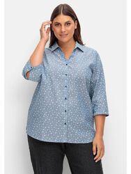 sheego Damen Bluse in Jeansoptik mit Schmetterlingsprint