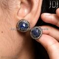 Natürlich Blauer Saphir Edelstein Pave Diamant 925 Sterling Silber Ohrstecker