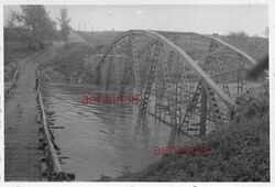 Gesprengte Newa - Brücke mit Behelfsbrücke Russland Ostfront 