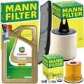 MANN INSPEKTIONSPAKET+CASTROL 5W30 ÖL passend für BMW 1er E81 E87 3er E90 16-20i