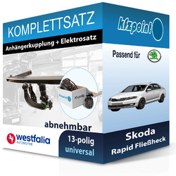 WESTFALIA Anhängekupplung abnehmbar und E-Satz 13polig für Skoda Rapid Fl. 12-15WESTFALIA abnehmbar 317130600001 & TRAIL-TEC universal