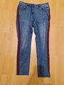 UP2FASHION DAMEN  JEANS GR. 44  BLAU MIT ROTEN STREIFEN TOP ZUSTAND