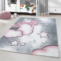 Kurzflor Kinderteppich Bärchen Wolken Kinderzimmer Babyzimmer Teppich Grau Pink