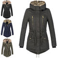 Navahoo warme Damen Winter Jacke lang Teddyfell Winterjacke Parka Mantel B648a