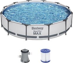 Bestway Steel Pro MAX Frame Pool-Set mit Filterpumpe Ø 366 x 76 cm, lichtgrau