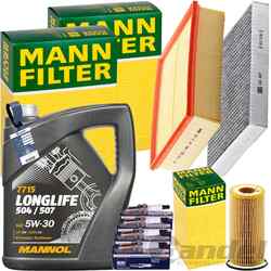 MANN INSPEKTIONSPAKET+5L MANNOL 504 5W-30 ÖL passend für AUDI A4 B7 2.0 TFSI