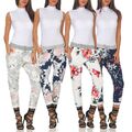 Damen Sommerhose Hose Sweatpants Jogginghose Baumwolle Freizeithose Print Blumen