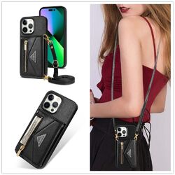 Hülle mit Handykette für iPhone 15 14 Pro Max 13 12 11 Leder Kartenfach Wallet