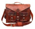 Handgefertigte braune Herren-Aktentasche aus echtem Ziegenleder Kuriertasche ...