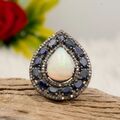 925 Silberring Natürlich Blauer Saphir Opal Edelstein Ring Pave Diamant Geschenk