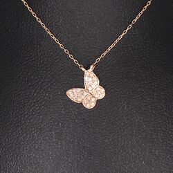 Wert 750 € Diamant Schmetterling Anhänger mit Kette in 750 18 Karat Rose Gold