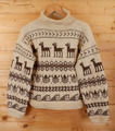 Vintage Damen Alpaka Lama Azteken Cowichan Stil hochgeschlossen handgestrickt Pullover M