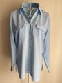 Happit Damen Bluse Top Größe 12 hellblau mit Taschen Knöpfe Kragen