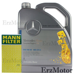 5L ORIGINAL MERCEDES MOTOROEL 5W40 MB 229.5 MIT MANN FILTER OELFILTER HU 618 x