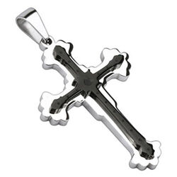 Edelstahl Kreuz Anhänger Halskette Cross silber schwarz Zirkonia Gothic Kette