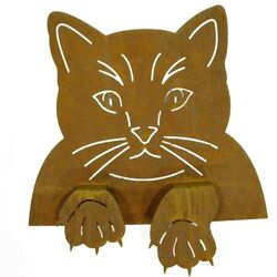 Katzen Deko Figur Garten 23 x 21 cm Zaunhocker Gartendeko Rost Katze Zaun deko