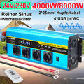 Reiner Sinus Wechselrichter 4000W 8000W Spannungswandler 24V auf 230V 4USB Reise