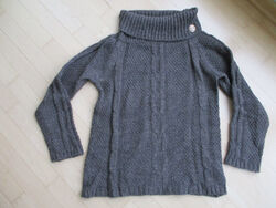 Damen Strickpullover mit Rollkragen Pullover Braun-grau Langarm Gr. M Zopfmuster