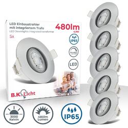 5x LED Bad Einbaustrahler flach 230V dimmbar 230V IP65 Spots Decke schwenkbar 5W