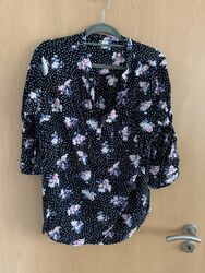 AJC Fashion Womens Black Floral Viscose Basic Blouse Größe 48 V-Neck