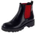 Damen Stiefeletten Chelsea Boots Stiefel Profilsohle Gefüttert Schwarz Rot 18886