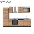 Küchenzeile Küchenblock Einbauküche Fame-Line Anthrazit Eiche 300cm modern Vicco