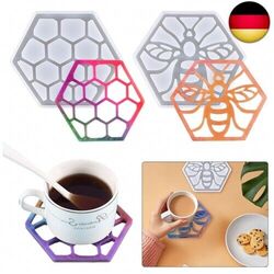 2 Stück Bienenwabenform Bienen Untersetzer Silikonform Gießform Epoxidharz F
