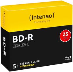 Intenso Blu-Ray BD-R Rohlinge 25GB 5er Jewelcase Schreibgeschwindigkeit 4x