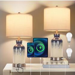 OUTON Tischlampen 2er Set, Nachttischlampe Touch Dimmbar, Tischlampe mit USB