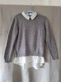 Pullover mit Bluseneinsatz Langarm  Sweatshirt Pulli Grau Gr. 42 /40/ 38 