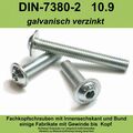 M5 ISO 7380-2 10.9 verzinkt Linsenschrauben Innensechskant Flansch Flachrund M5x