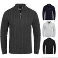 CARISMA Herren Stehkragenpullover Strick-Pullover Grobstrick Stehkragen mit Zip