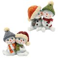 2er-SET LUSTIGE SCHNEEKINDER-PAARE Minis Kuscheln Küssen Mütze Schneemann Figur