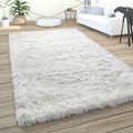 Hochflor Teppich Wohnzimmer Shaggy Einfarbig Weich Und Soft, Modern In Creme