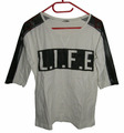 Schwarz/Weißes T-Shirt, mit LIFE Schriftzug und Mesh-Stoff, 40