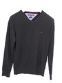 Tommy Hilfiger Herren Pullover V-Ausschnitt Baumwolle schwarz Gr. S Langarm Hi7