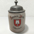 Alter Spaten Bräu 1/2 Liter Bierkrug mit Zinndeckel L. Mory München um 1910