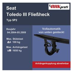 Westfalia Anhängerkupplung abn. für Seat Toledo III Fließheck 5P2 BJ 04.04-05.09