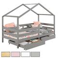 Hausbett Montessori 90 x 200 Bett Rausfallschutz Kiefer Schubladen Kinderbett mi