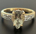 Ring 9 kt 375 Gelbgold Diamant und Blautopas Größe N, US 6 3/4