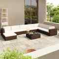 vidaXL 8-Teilig Garten-Lounge-Set mit Auflagen  Poly Rattan  - Braun