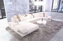 Sofa Wohnlandschaft Ecksofa Couch VENEDIG C Form Designersofa Leder Ottomane LED