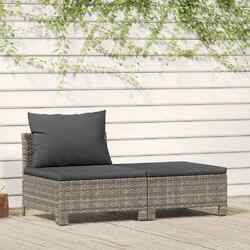 2-tlg. Garten-Lounge-Set mit Kissen Grau Poly Rattan